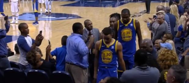 Stephen Curry and Kevin Durant's ejection (via NBA Conference/Youtube) Stephen Curry and Kevin Durant's ejection (via NBA Conference/Youtube)