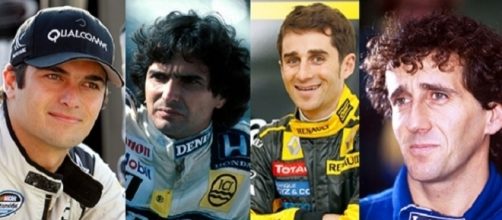 Nelsinho Piquet ed il celebre padre, Nelson; Nico Prost e l'altrettanto famoso genitore, Alain