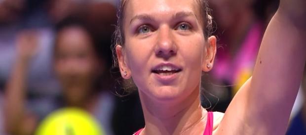 Simona Halep celebrating her win over Ca. Garcia in Singapore. (Image Credit: WTA/ YouTube) Simona Halep celebrating her win over Ca. Garcia in Singapore. (Image Credit: WTA/ YouTube)