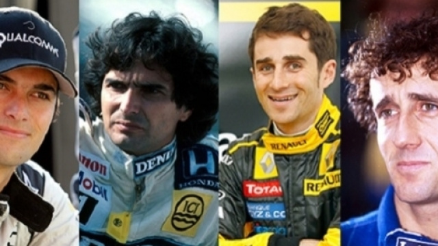 Nelsinho Piquet ed il celebre padre, Nelson; Nico Prost e l'altrettanto famoso genitore, Alain