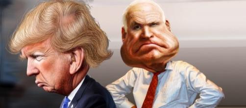 McCain vs Trump / [Image credit: @JonMarkDraws, DonkeyHotey/Flickr]