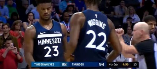 Jimmy Butler and Andrew Wiggins in their win against OKC (Image Credit: FreeDawkins/YouTube)