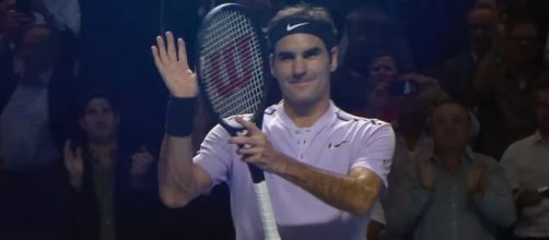 Roger Federer celebrating his first round win in Basel/ Photo: screenshot via ATPWorldTour channel on YouTube