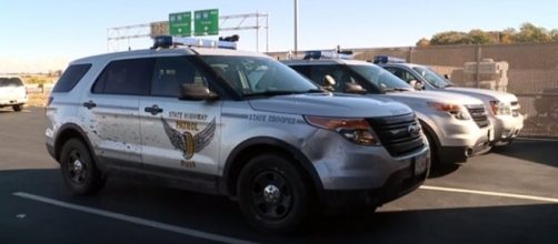 Damaged Ohio State trooper unit. (Image Credit: Fox 8 News Cleveland/YouTube screencap)