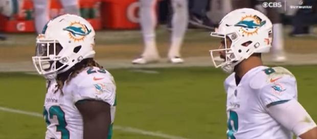 Dolphins quarterback Matt Moore had two interceptions returned for touchdowns by the Baltimore Ravens. -- YouTube screen capture / CBS Sports Dolphins quarterback Matt Moore had two interceptions returned for touchdowns by the Baltimore Ravens. -- YouTube screen capture / CBS Sports