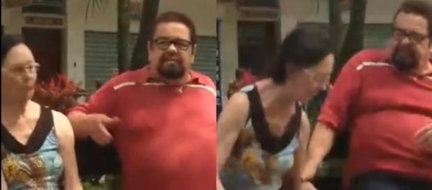 Foto Captura de Vídeo - Idosa é agredida por homem em praça pública. Foto Captura de Vídeo - Idosa é agredida por homem em praça pública.