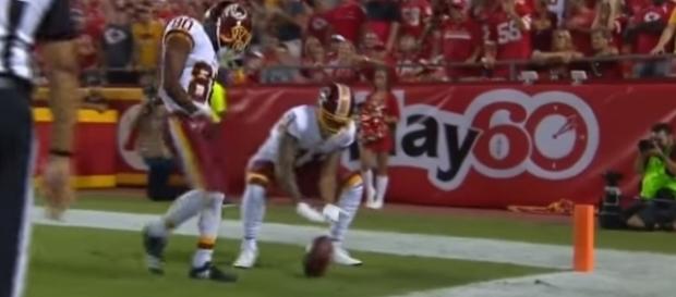 Terrelle Pryor celebrates his first touchdown with the Washington Redskins. -- YouTube screen capture / NFL Network Terrelle Pryor celebrates his first touchdown with the Washington Redskins. -- YouTube screen capture / NFL Network