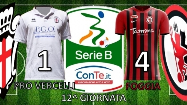 Termina 1-4 il match tra Pro Vercelli e Foggia valido per la 14^ giornata del campionato di Serie B ConTe.it 2017/18