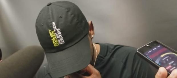Celtics point guard Kyrie Irving had this cap for his post-game interview -- gwashburn14 via YouTube Celtics point guard Kyrie Irving had this cap for his post-game interview -- gwashburn14 via YouTube