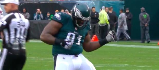 Fletcher Cox celebrates after recording a sack against the 49ers. YouTube screen capture / NFL Fletcher Cox celebrates after recording a sack against the 49ers. YouTube screen capture / NFL