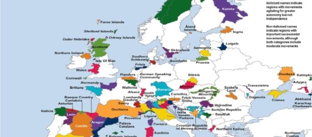 Harta regiunilor care-şi cer independenţa, ameninţând stabilitatea Uniunii Europene - Sursa foto: Daily Express Harta regiunilor care-şi cer independenţa, ameninţând stabilitatea Uniunii Europene - Sursa foto: Daily Express