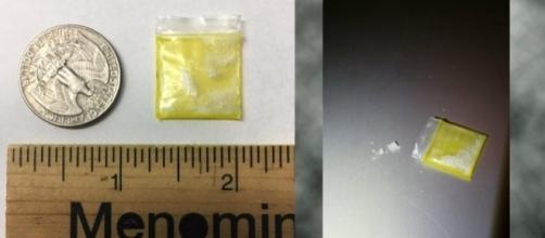 A child in Keshuna, Wi., came home with a baggie of meth in his Halloween candy [Image courtesy Menominee Tribal Police Department]