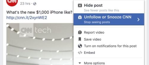 Ejemplo de Facebook Snooze para "silenciar" a alguien