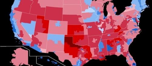 Gerrymandering map https://commons.wikimedia.org/wiki/File:2012_US_congressional_district_presidential_election.svg