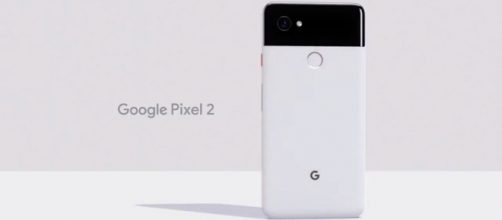 The new Google Pixel 2 smartphone with its distinctive, two-tone color scheme. | Image Credit (TechCrunch/YouTube screenshot)