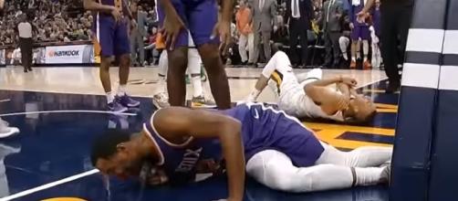 The Dante Exum injury took place during a colllission against the Phoenix Suns. -- Youtube screen capture / NBA