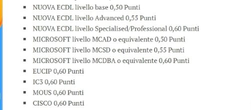 quanti punti valgono le certificazioni informatiche domanda Ata