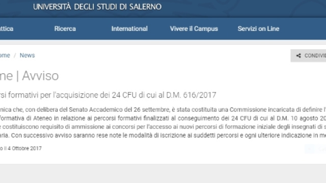 Avviso Unisa per acquisire i 24 cfu