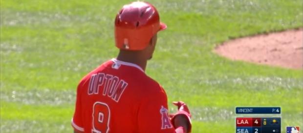 Upton hits a double for the Angles in 2016 - image - MLB/Youtube Upton hits a double for the Angles in 2016 - image - MLB/Youtube
