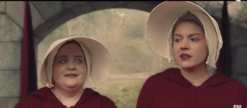 Cecily Strong and Aidy Bryant in a 'SNL' 'Handmaid's Tale" sketch - YouTube/Saturdaynightlive