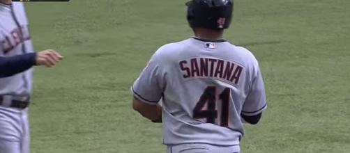 Carlos Santana has played his entire career with the Cleveland Indians. -- [Image via YouTube screen capture / MLB]