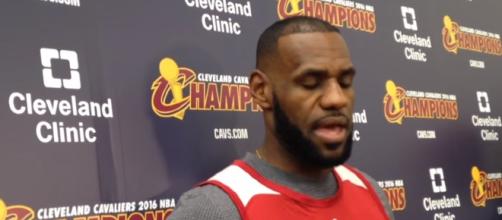 LeBron James speaking with the media. -- [Image via YouTube screen capture / Cleveland.com]