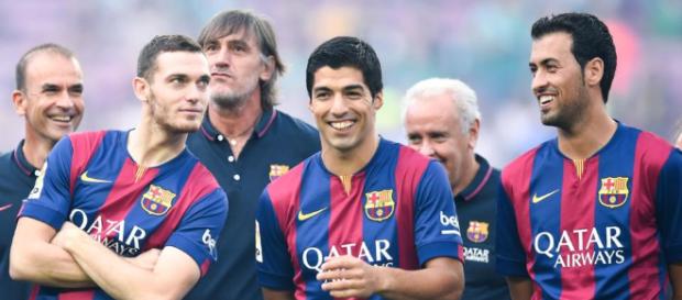 Vermaelen, junto a Suárez y Busquets en una imagen de archivo Vermaelen, junto a Suárez y Busquets en una imagen de archivo