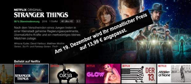 Netflix zieht die Preise bis auf 13,99 Euro (UHD-Abo) pro Monat im Dezember an / Foto: Netflix Presse, Screenshot (Montage) Netflix zieht die Preise bis auf 13,99 Euro (UHD-Abo) pro Monat im Dezember an / Foto: Netflix Presse, Screenshot (Montage)