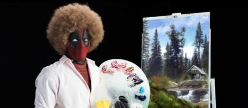 Deadpool como Bob Ross, pintor televisivo de EE.UU de The Joy of Painting