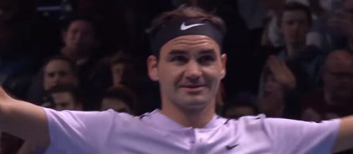 Federer celebrating a win at 2017 Nitto ATP Finals in London/ [Image ATPWorldTour/ YouTube screenshot]
