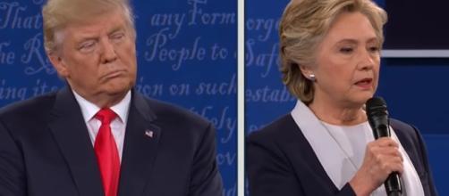 Donald Trump debates Hillary Clinton. -- [CBS News / YouTube screencap]