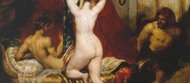 Giges se esconde en el dormitorio de Candaules para observar la belleza desnuda de su mujer. Giges se esconde en el dormitorio de Candaules para observar la belleza desnuda de su mujer.