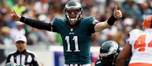 Carson Wentz has the Eagles flying high at 9-1. [Image via NFL.com/YouTube]