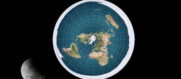 Flat-earthers believe the Earth is disc-shaped. Image via Vsauce/YouTube Channel. Flat-earthers believe the Earth is disc-shaped. Image via Vsauce/YouTube Channel.