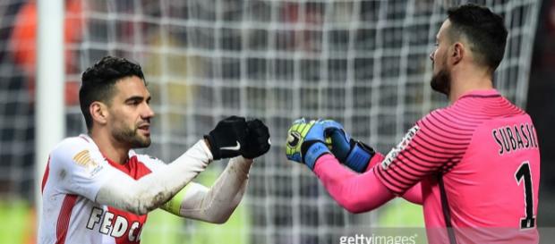 Monaco's Colombian forward Radamel Falcao (L) congratulates ... - gettyimages.com Monaco's Colombian forward Radamel Falcao (L) congratulates ... - gettyimages.com