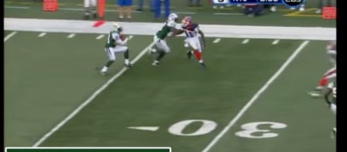 Darrelle Revis with his first NFL interception. - [NFL / YouTube screencap]