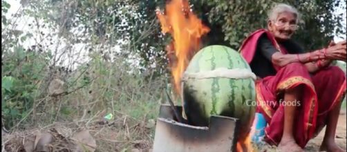 Mastanamma cooking her famous Watermelon Chicken. [Image Credit: Country Foods/YouTube]