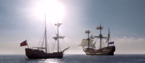 Claire and Jamie are aboard two separate ships / Image credit: YouTube STARZ channel