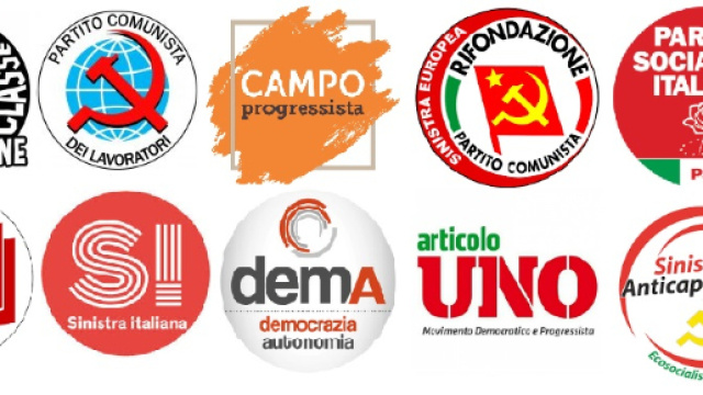 Alcuni dei simboli dei movimenti della sinistra attualmente attivi in Italia