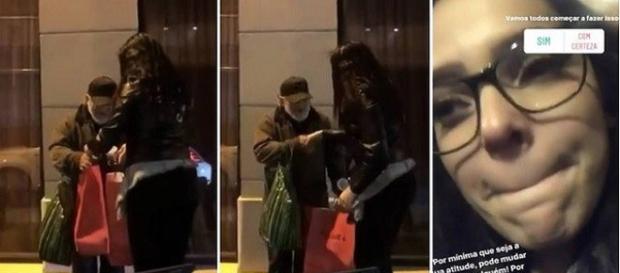 Emilly chora, após dar sobras de comida para mendigo Emilly chora, após dar sobras de comida para mendigo