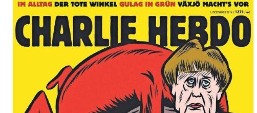 Una de las portadas de la edición alemana de Charlie Hebdo, con Angela Merkel como blanco de su sátira