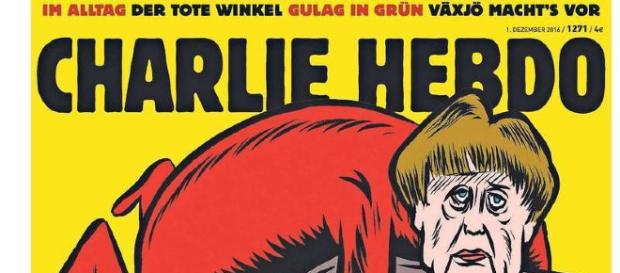 Una de las portadas de la edición alemana de Charlie Hebdo, con Angela Merkel como blanco de su sátira Una de las portadas de la edición alemana de Charlie Hebdo, con Angela Merkel como blanco de su sátira