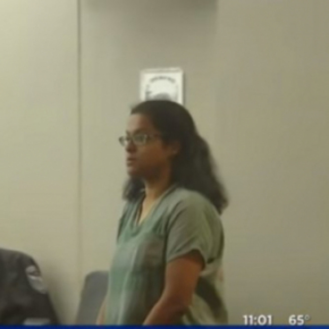 Sini Mathews in Dallas County Court. (Image Credit: CBSDFW/YouTube screencap)