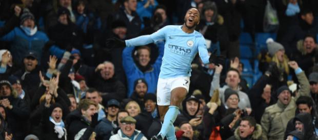 Raheem Sterling celebrates the goal that gave Manchester City the victory when the game was finishing. Photo: Oli Scarff/AFP/Getty Images Raheem Sterling celebrates the goal that gave Manchester City the victory when the game was finishing. Photo: Oli Scarff/AFP/Getty Images