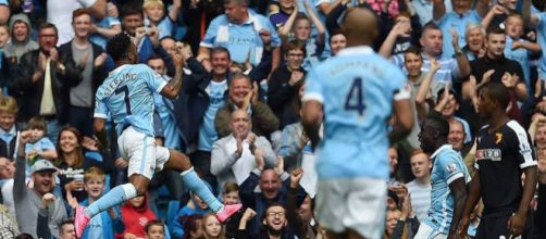 Manchester City winger, Raheem Sterling, celebrates his goal in a past match. (Image Credit: MekyCM/Flickr)