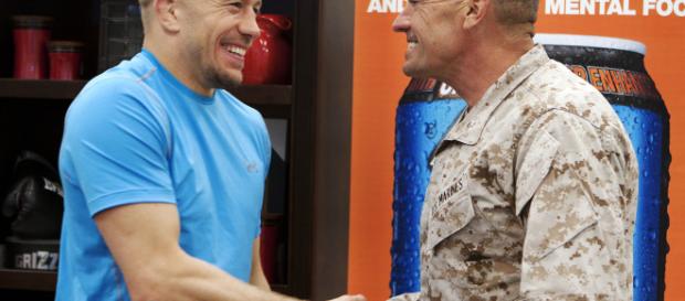 Georges St-Pierre readies for his middleweight title fight against Michael Bisping. (Image Credit: Sgt. Christopher Duncan/Marines.mil) Georges St-Pierre readies for his middleweight title fight against Michael Bisping. (Image Credit: Sgt. Christopher Duncan/Marines.mil)