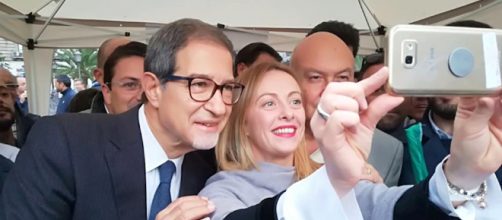 Il candidato del centrodestra Nello Musumeci con la leader di Fratelli d'Italia Giorgia Meloni