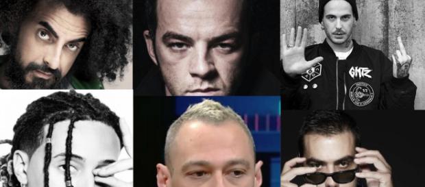 Caparezza, Ghali, Fabri Fibra, Salmo, Gemitaiz e Coez. Caparezza, Ghali, Fabri Fibra, Salmo, Gemitaiz e Coez.