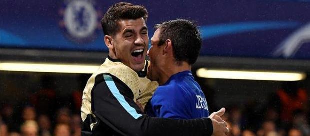 Chelsea forwarder, Alvaro Morata (Left) celebrates with teammate Cesar Azpilicueta in a past match. (Image Credit: dinh bong/Flickr) Chelsea forwarder, Alvaro Morata (Left) celebrates with teammate Cesar Azpilicueta in a past match. (Image Credit: dinh bong/Flickr)
