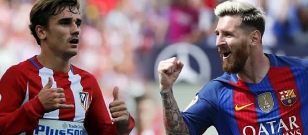 Messi y Griezmann con las camisetas de sus equipos. Messi y Griezmann con las camisetas de sus equipos.